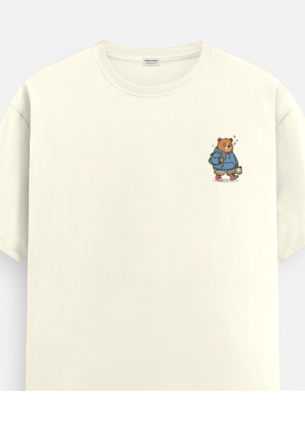 "LAZY BEAR "  Round Neck Graphic Printed T-shirt