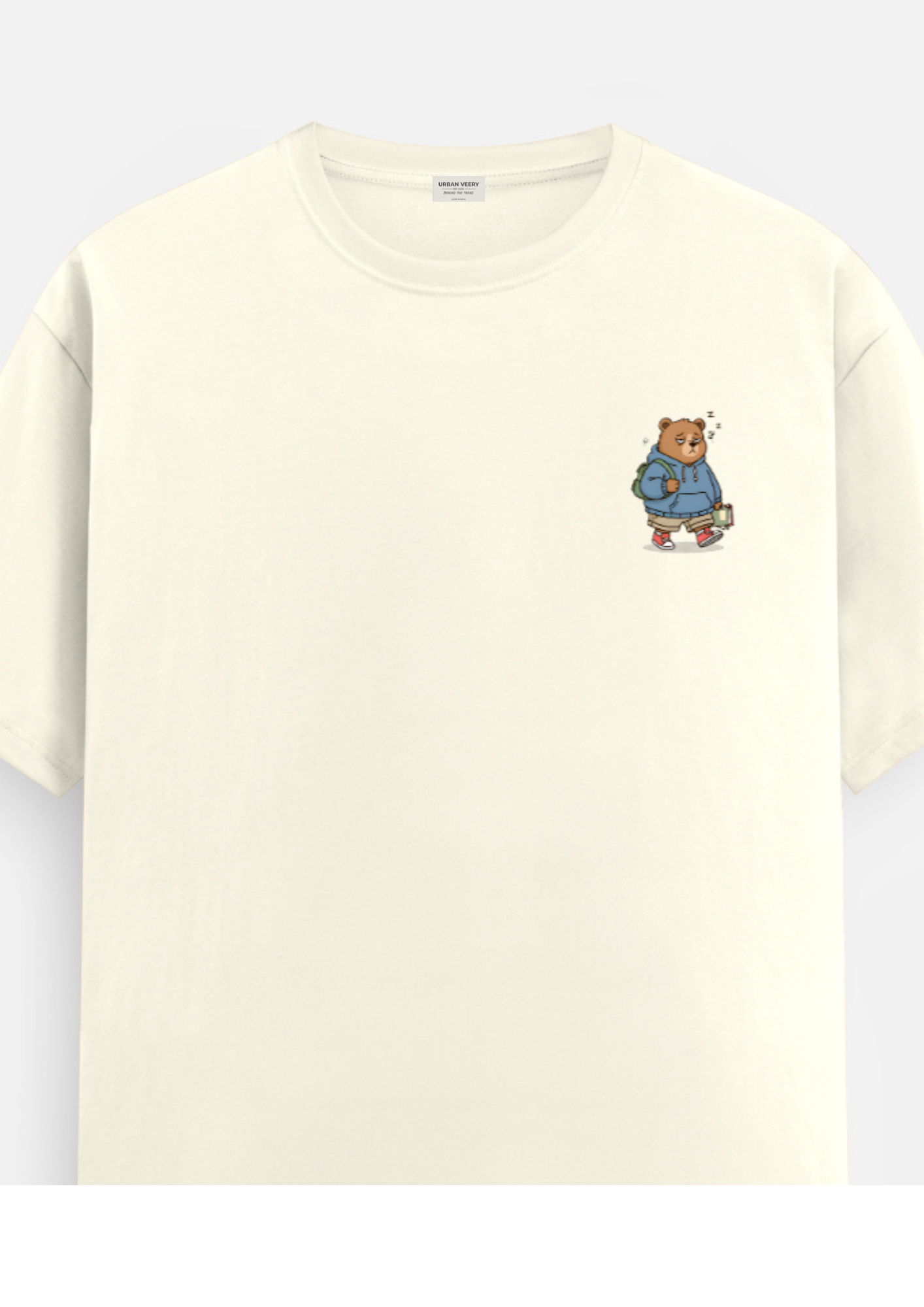 "LAZY BEAR "  Round Neck Graphic Printed T-shirt