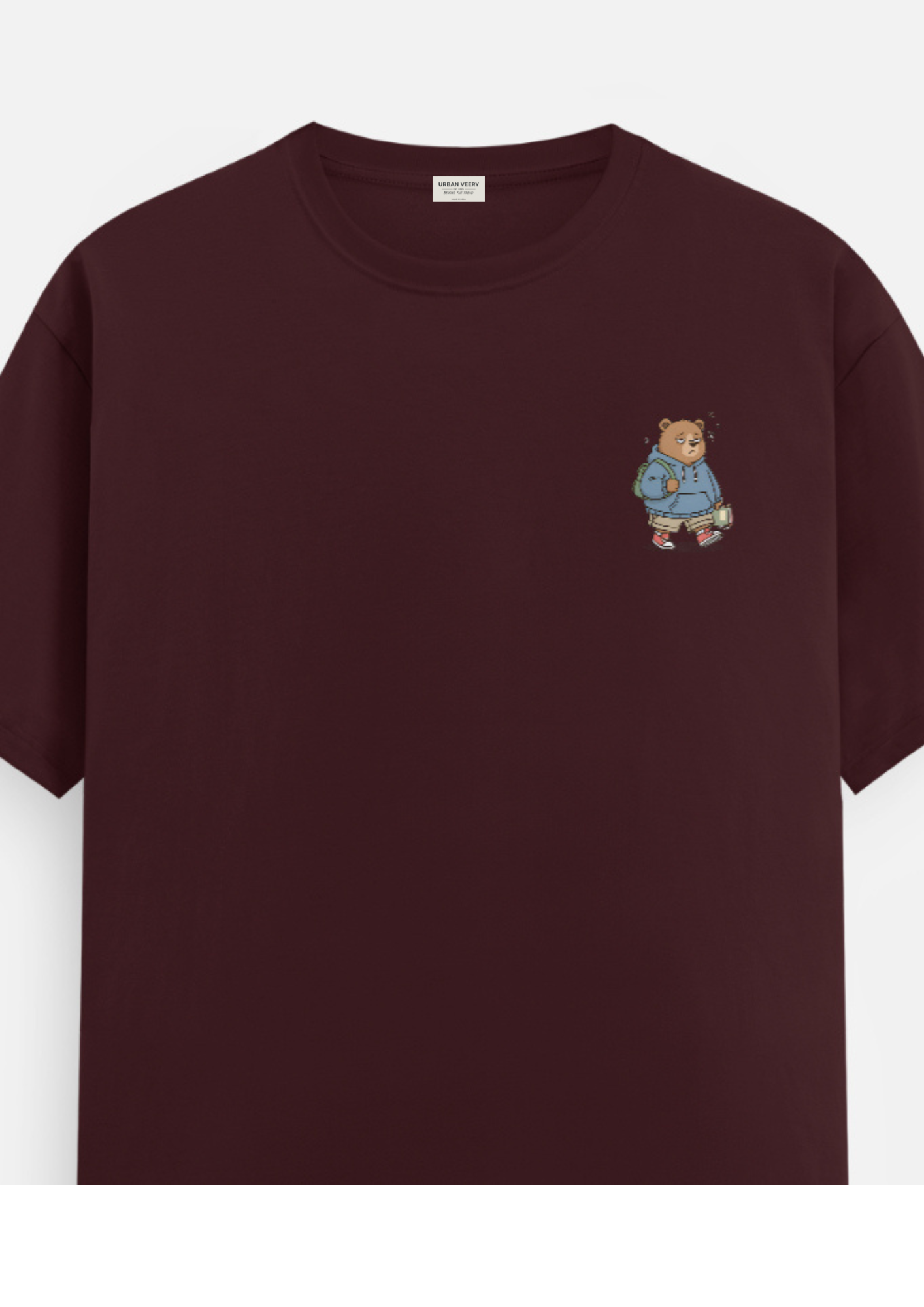 "LAZY BEAR "  Round Neck Graphic Printed T-shirt