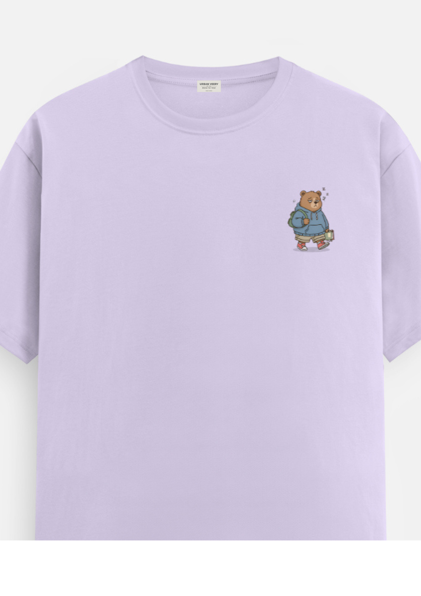 "LAZY BEAR "  Round Neck Graphic Printed T-shirt