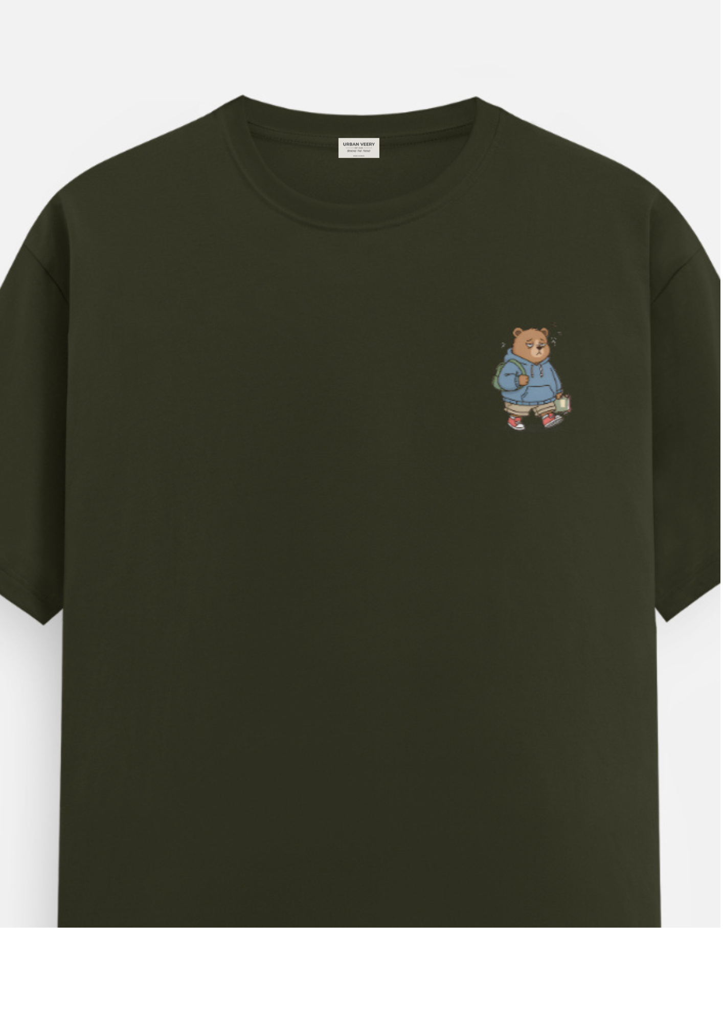 "LAZY BEAR "  Round Neck Graphic Printed T-shirt