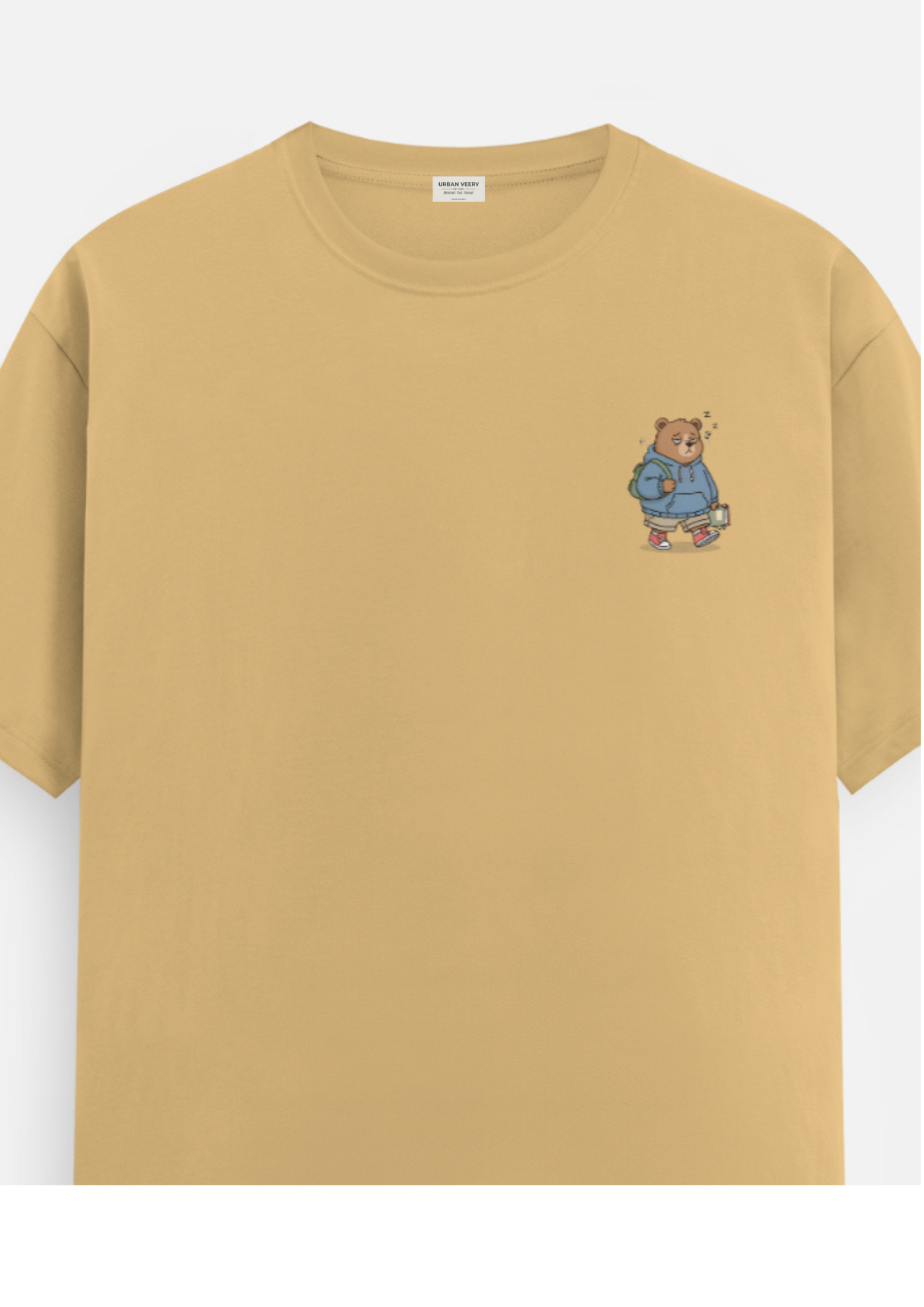 "LAZY BEAR "  Round Neck Graphic Printed T-shirt