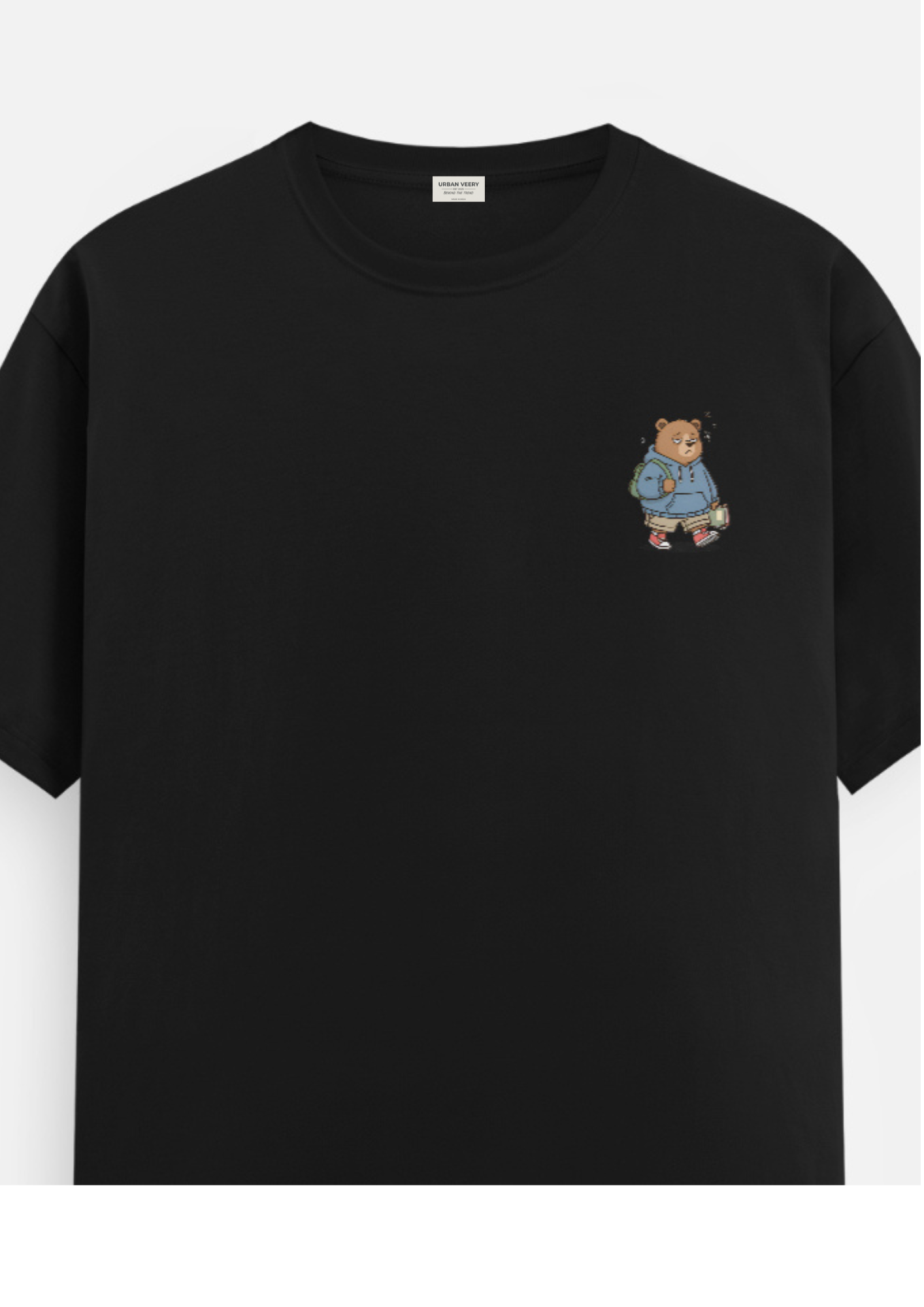 "LAZY BEAR "  Round Neck Graphic Printed T-shirt