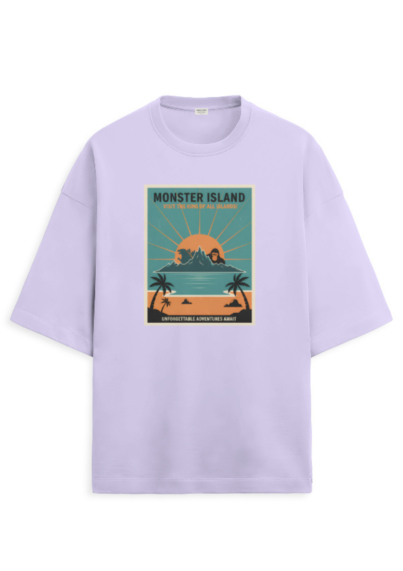"MONSTER ISLAND " Terry Oversized Graphic Printed T-shirt