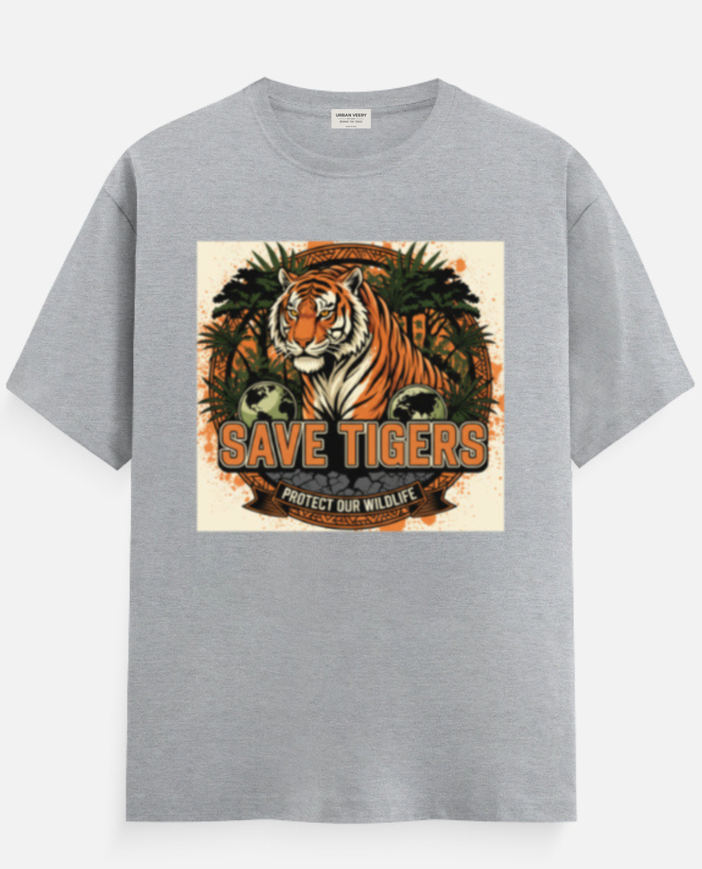 "SAVE THE TIGER "  Round Neck Graphic Printed T-shirt