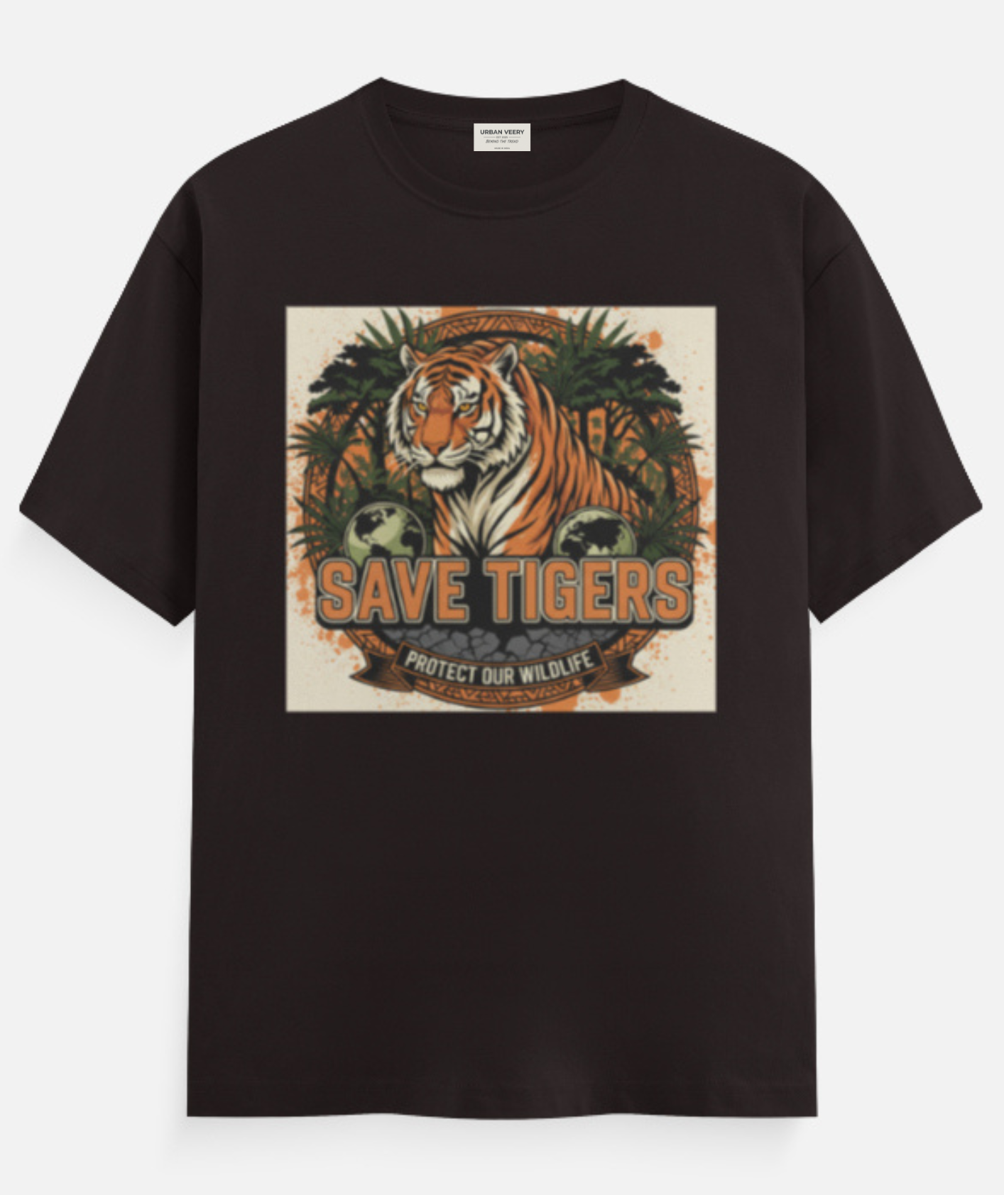 "SAVE THE TIGER "  Round Neck Graphic Printed T-shirt