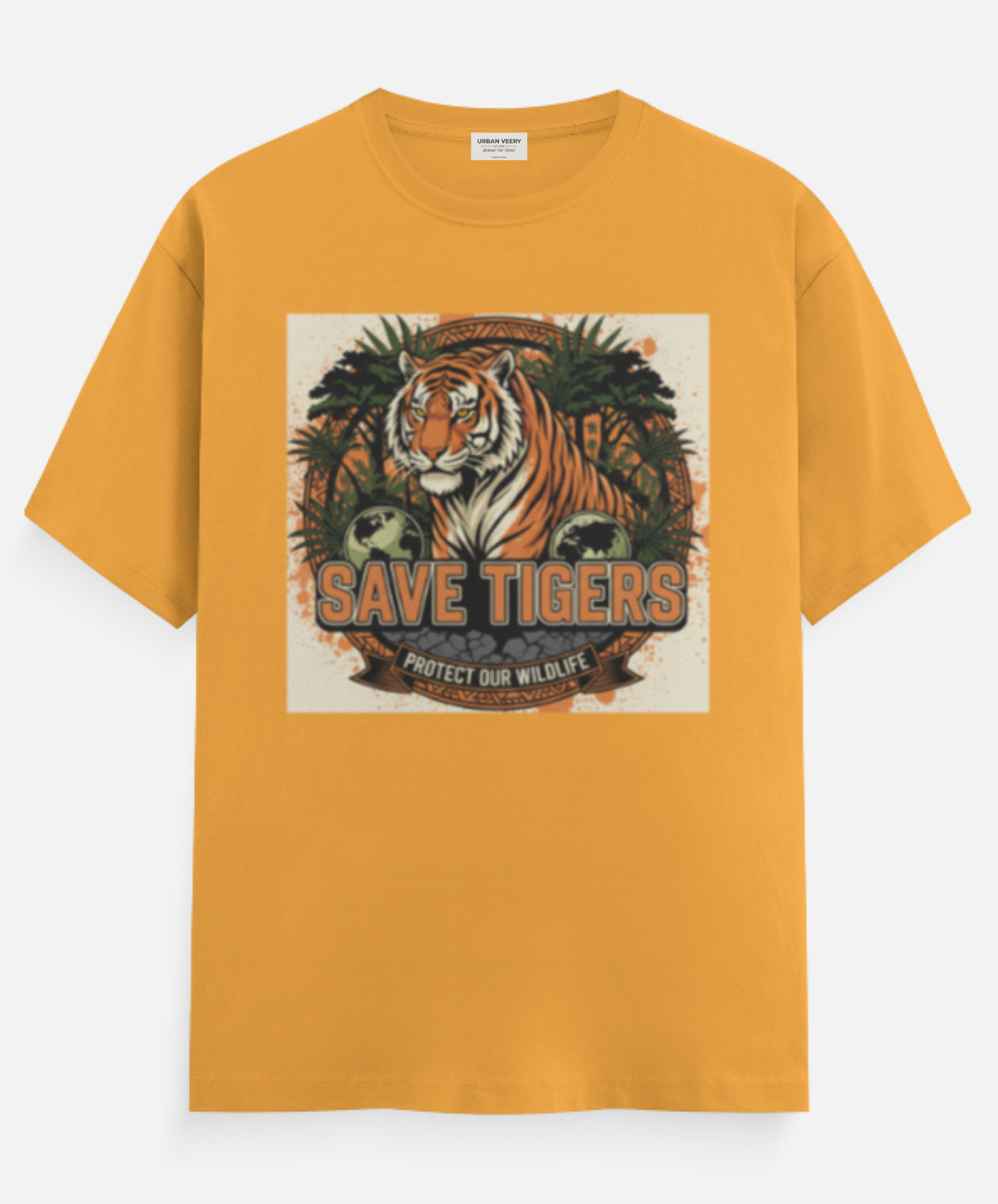"SAVE THE TIGER "  Round Neck Graphic Printed T-shirt