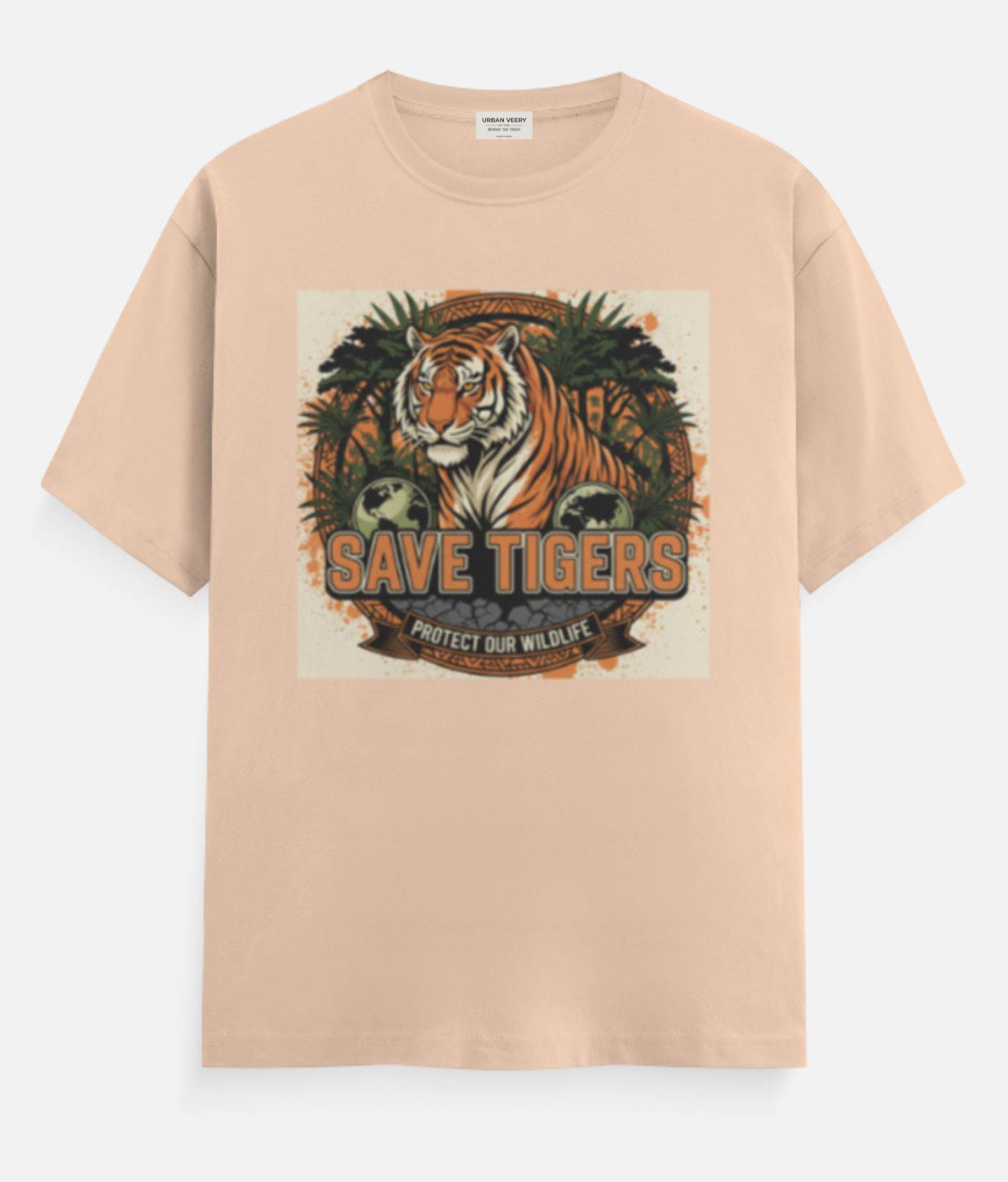 "SAVE THE TIGER "  Round Neck Graphic Printed T-shirt