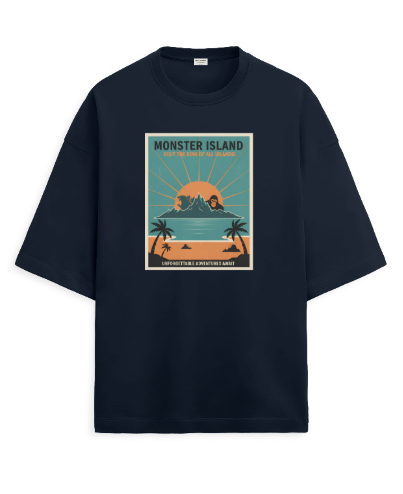 "MONSTER ISLAND " Terry Oversized Graphic Printed T-shirt