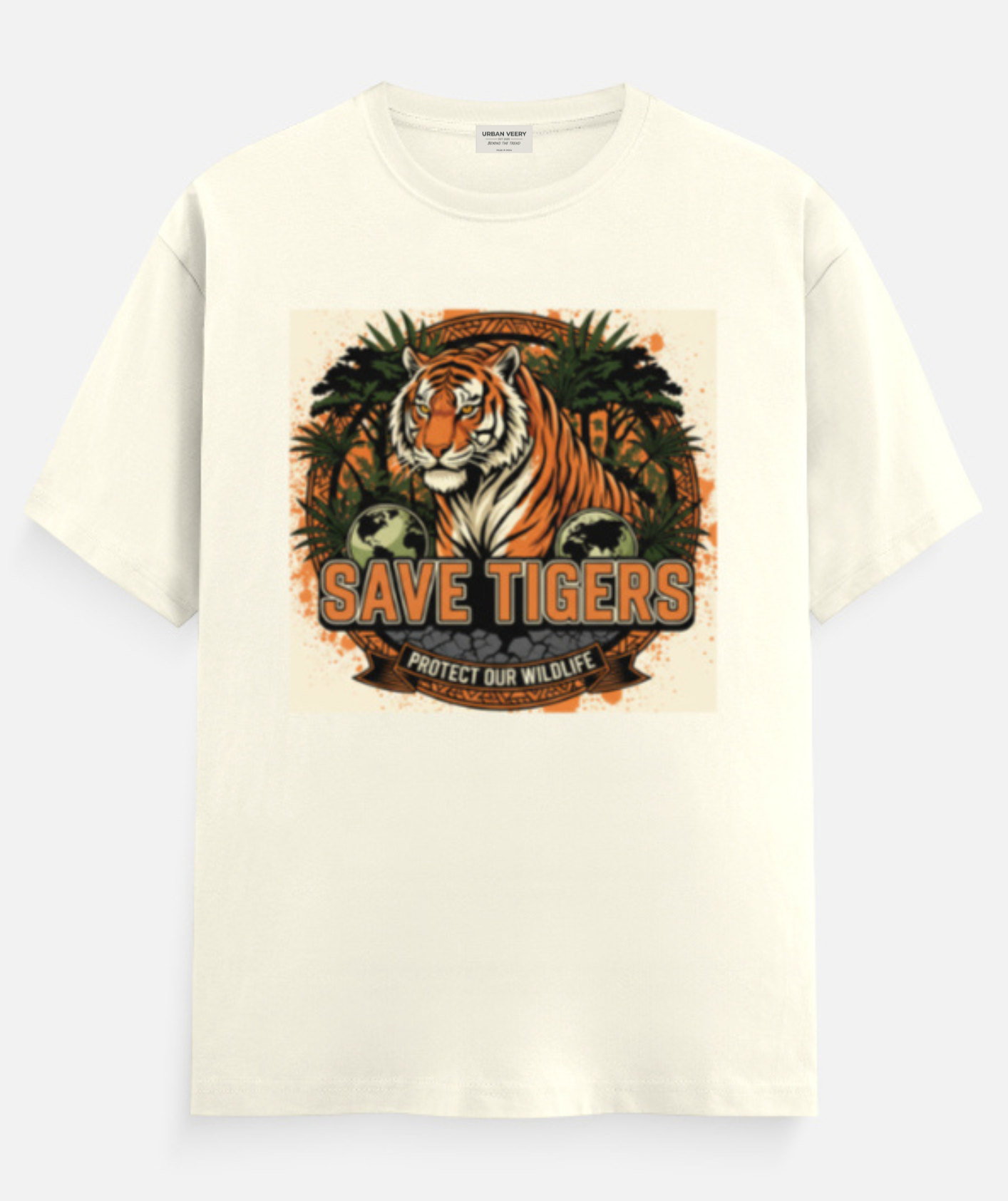"SAVE THE TIGER "  Round Neck Graphic Printed T-shirt