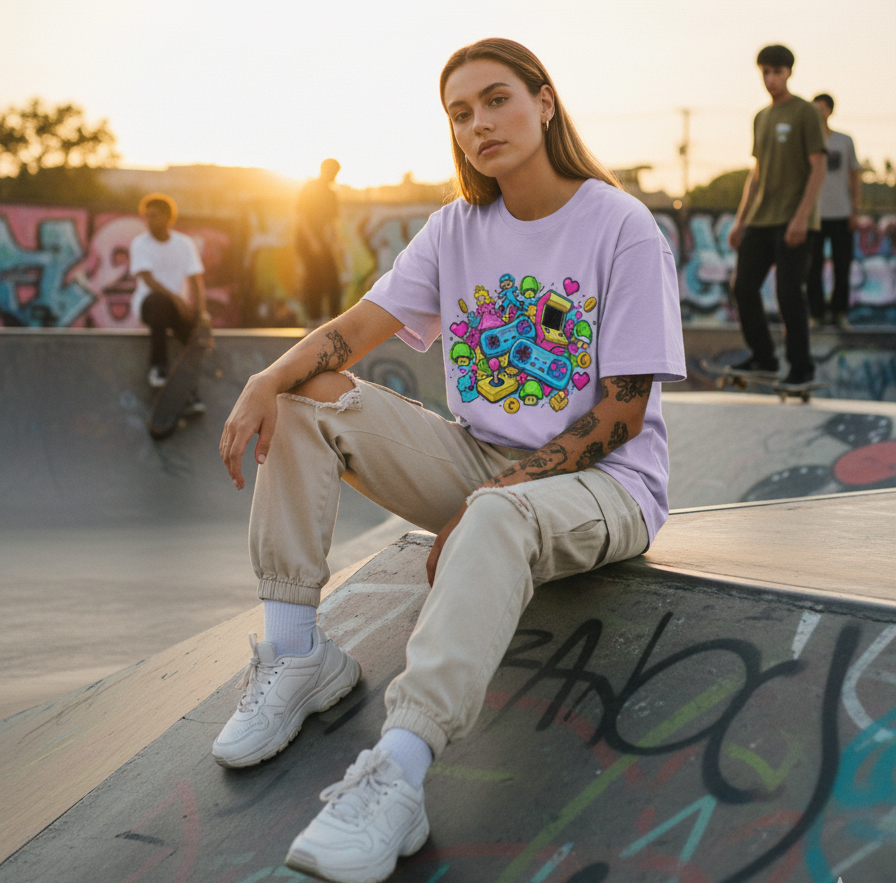 "RETRO GAME " Round Neck Graphic Printed T-shirt