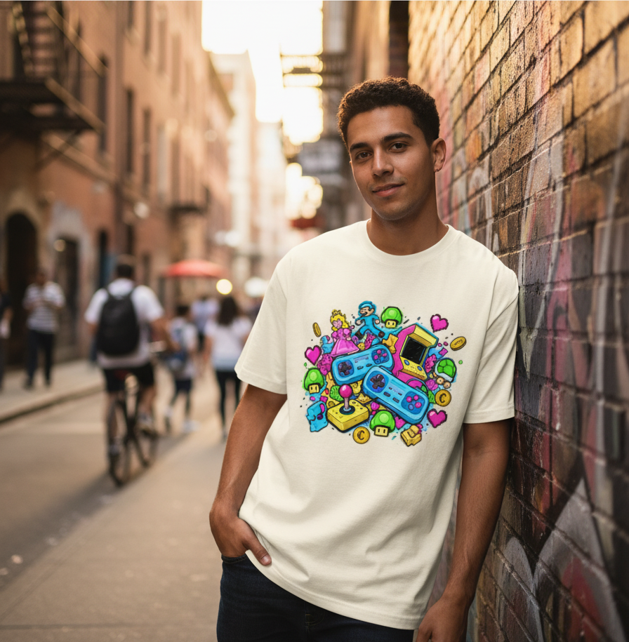 "RETRO GAME " Round Neck Graphic Printed T-shirt