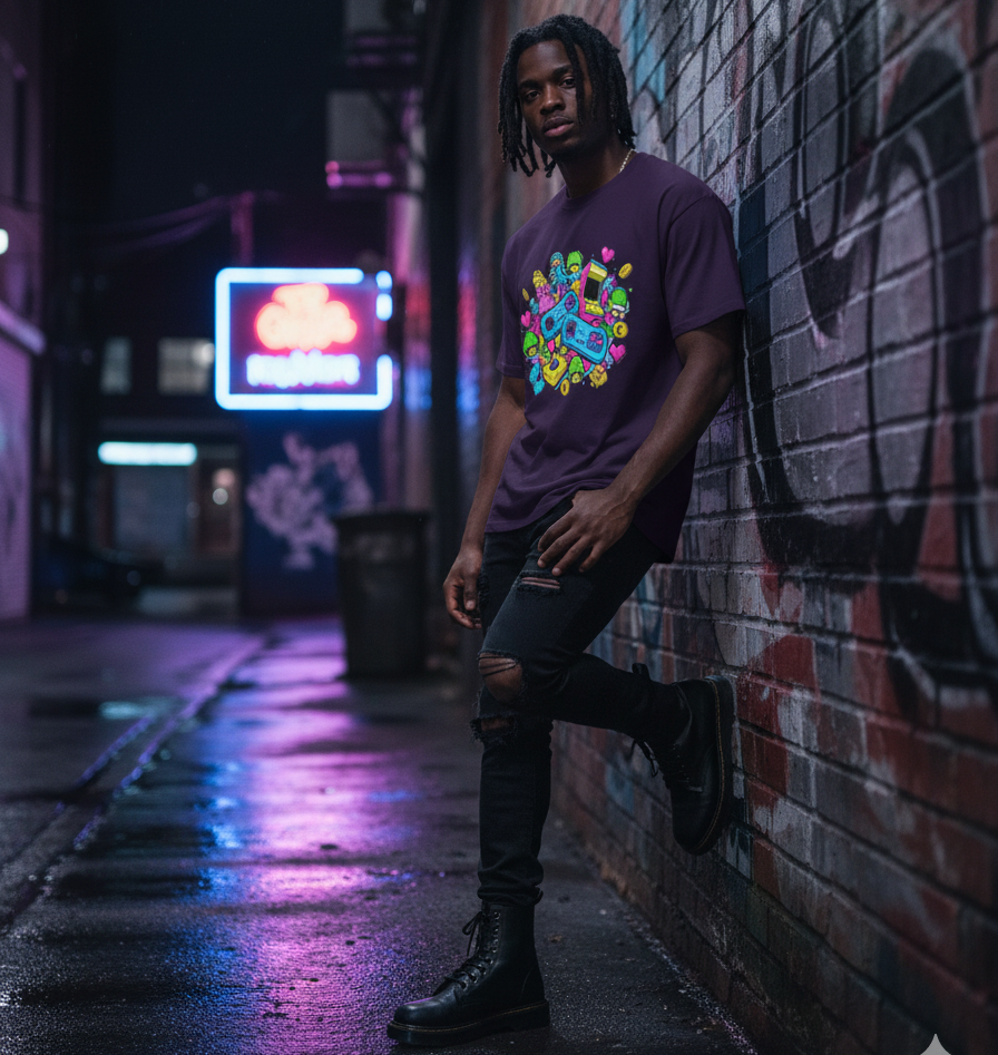 "RETRO GAME " Round Neck Graphic Printed T-shirt