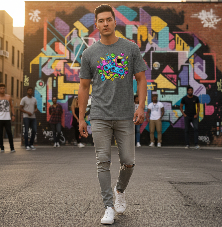 "RETRO GAME " Round Neck Graphic Printed T-shirt