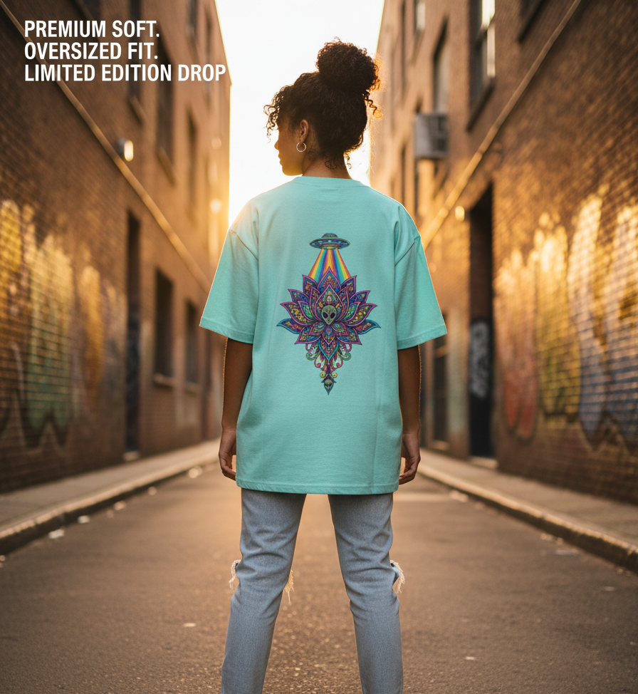 "ALIEN ATTACK" Classic Oversized Graphic Printed T-shirt