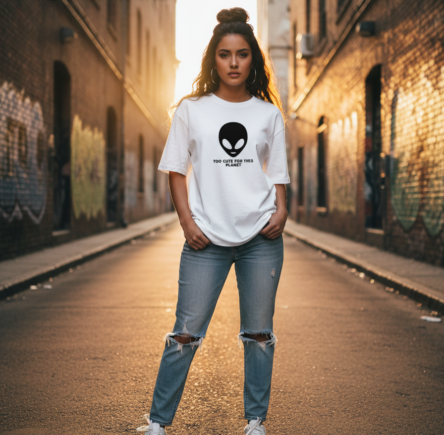 "ALIEN ATTACK" Classic Oversized Graphic Printed T-shirt