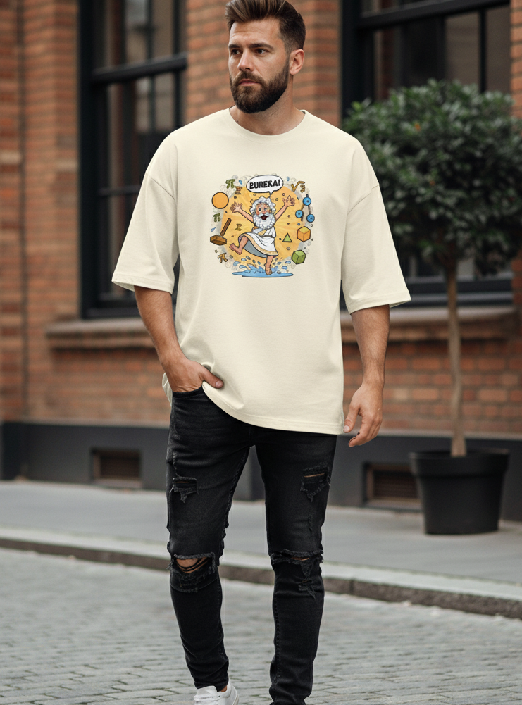 "GREAT MATHEMATICIAN" Terry Oversized Graphic Printed T-shirt