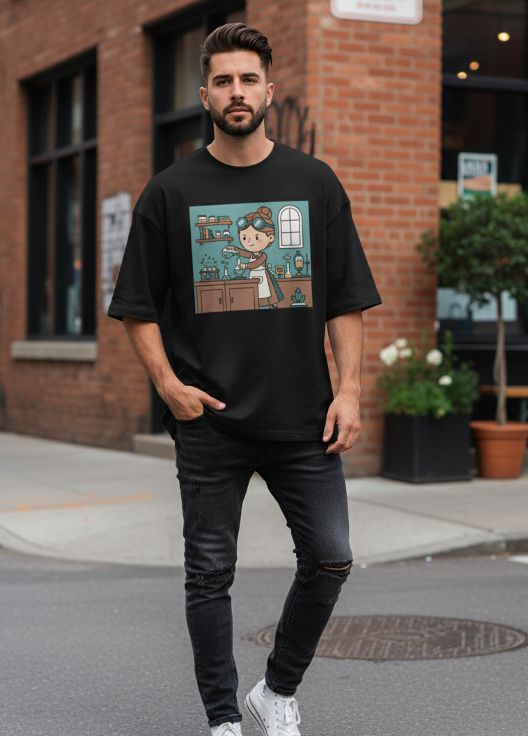 "GREAT CHEMIST" Terry Oversized Graphic Printed T-shirt