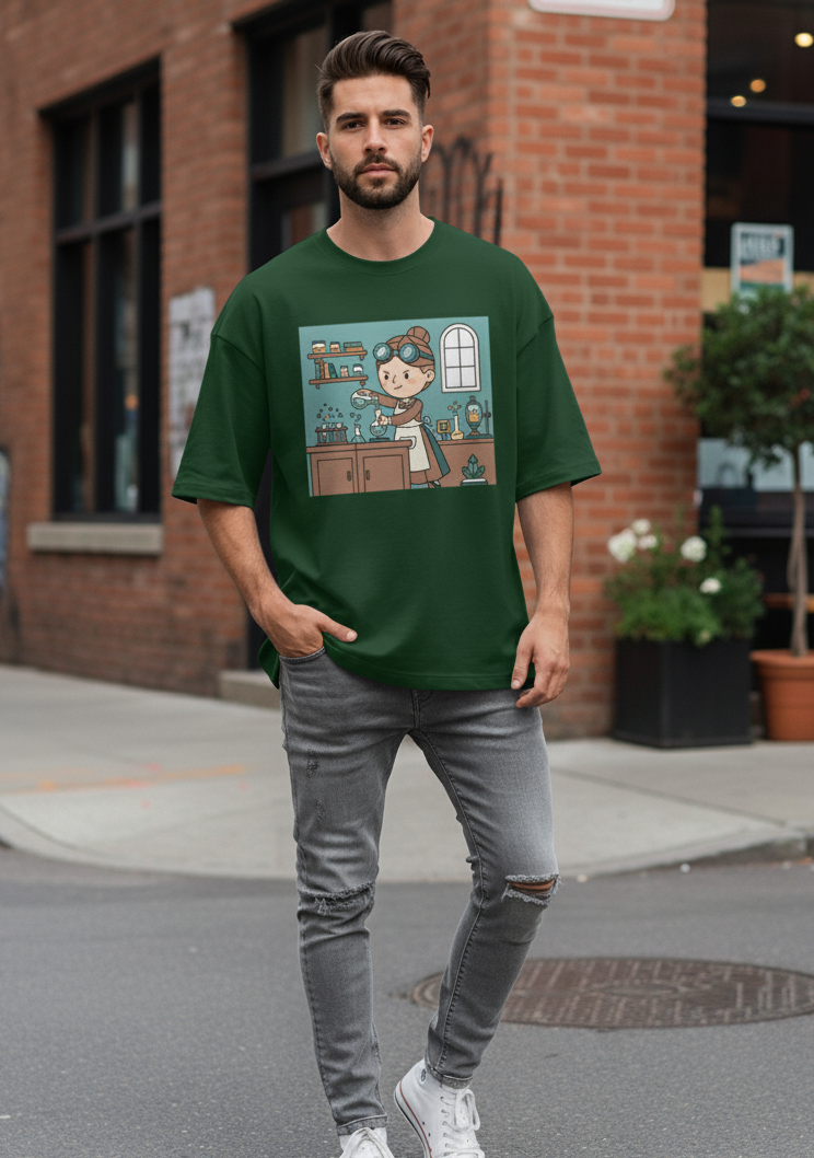 "GREAT CHEMIST" Terry Oversized Graphic Printed T-shirt
