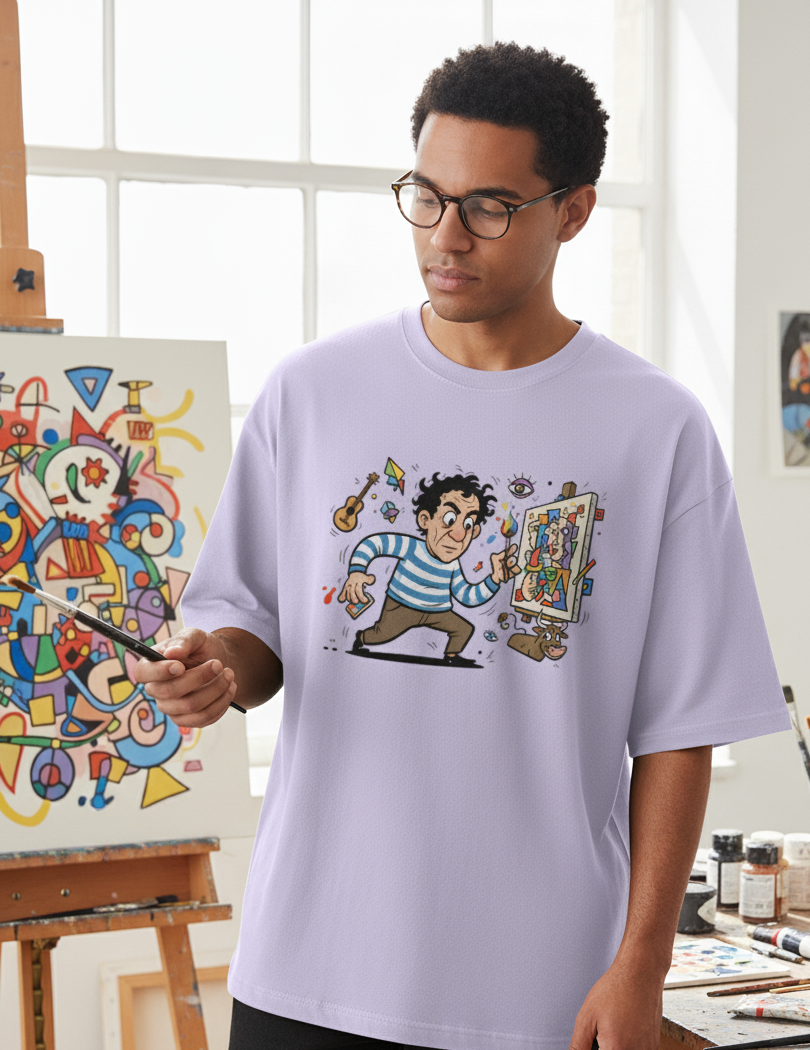 "GREAT ARTIST " Terry Oversized Graphic Printed T-shirt