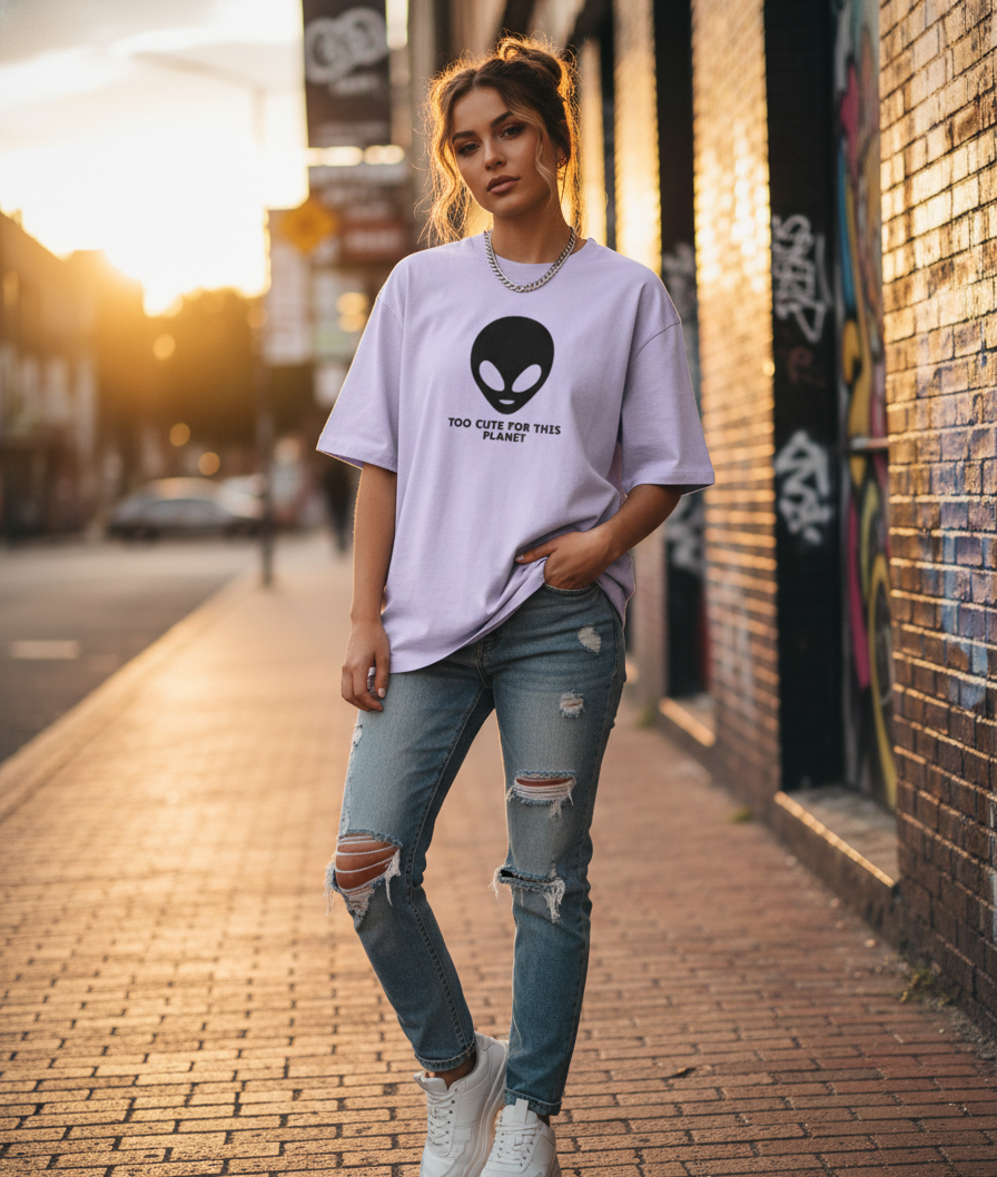 "ALIEN ATTACK" Classic Oversized Graphic Printed T-shirt