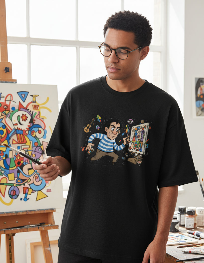 "GREAT ARTIST " Terry Oversized Graphic Printed T-shirt