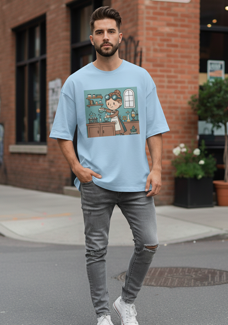 "GREAT CHEMIST" Terry Oversized Graphic Printed T-shirt