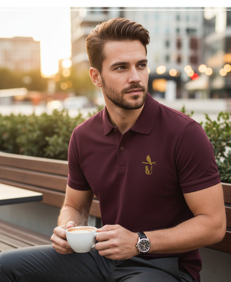 MEN SOLID POLO NECK T-SHIRT