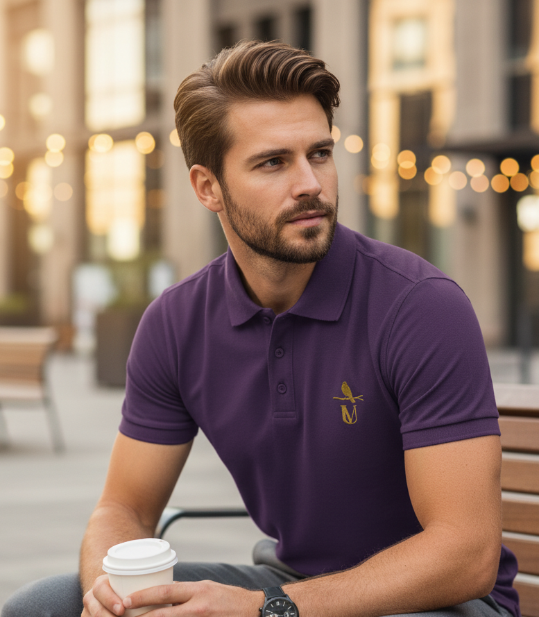 MEN SOLID POLO NECK T-SHIRT