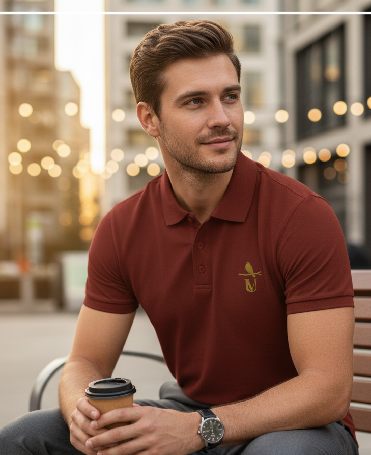 MEN SOLID POLO NECK T-SHIRT