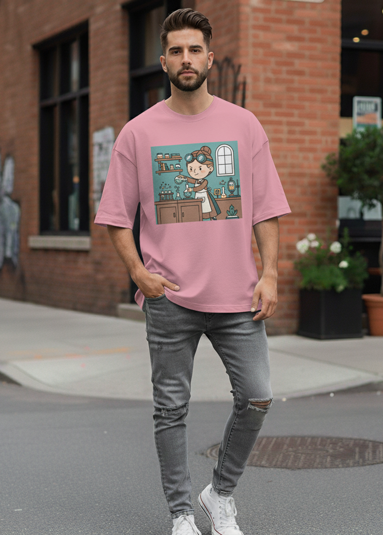 "GREAT CHEMIST" Terry Oversized Graphic Printed T-shirt