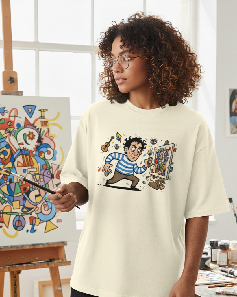 "GREAT ARTIST " Terry Oversized Graphic Printed T-shirt