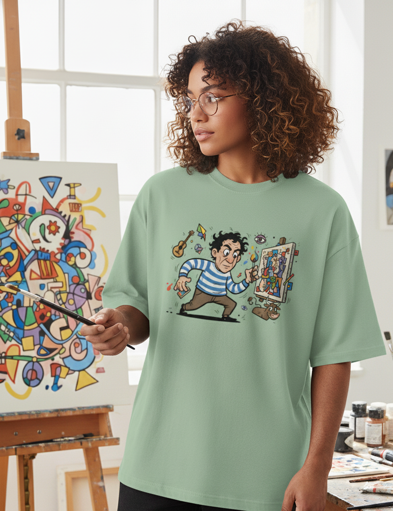"GREAT ARTIST " Terry Oversized Graphic Printed T-shirt