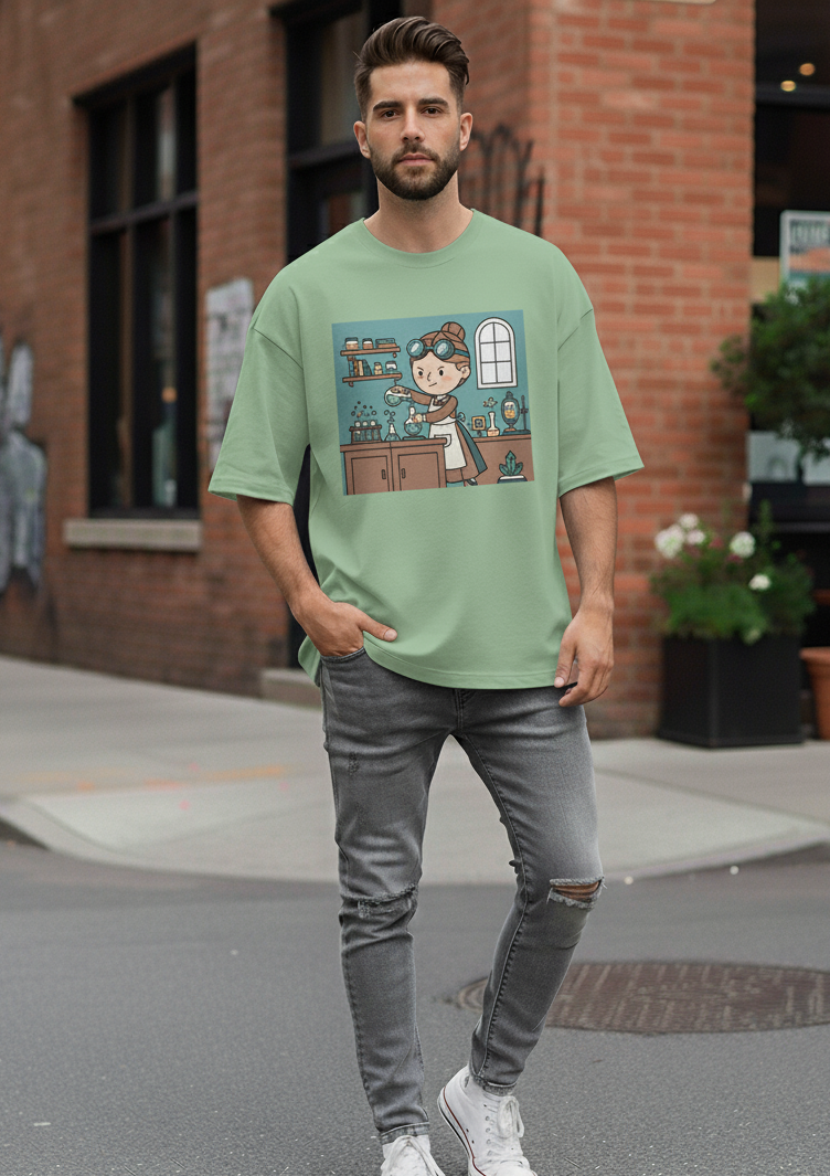 "GREAT CHEMIST" Terry Oversized Graphic Printed T-shirt