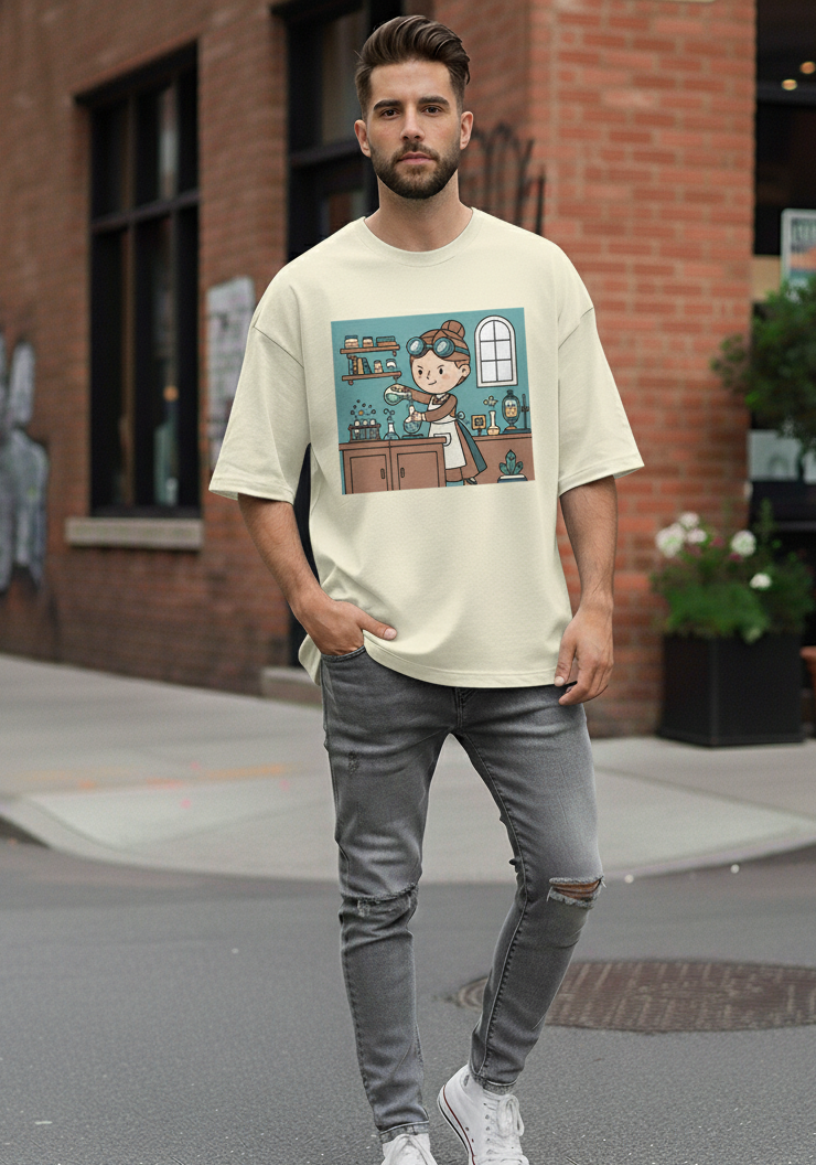 "GREAT CHEMIST" Terry Oversized Graphic Printed T-shirt