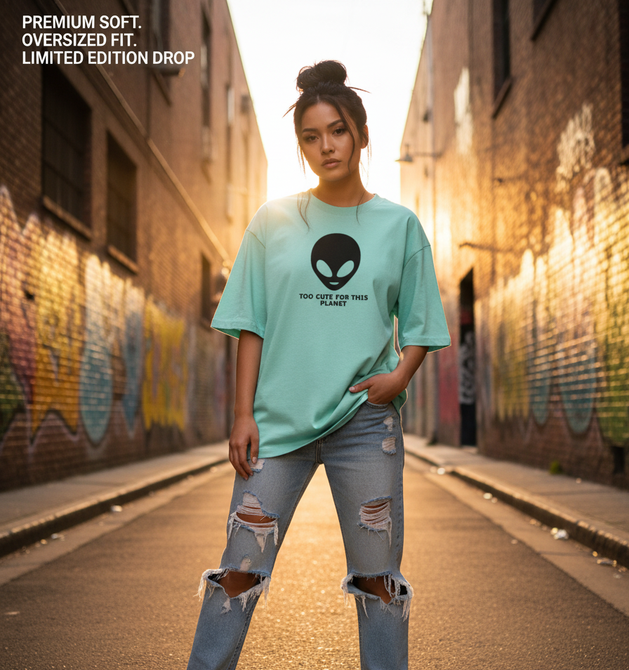 "ALIEN ATTACK" Classic Oversized Graphic Printed T-shirt