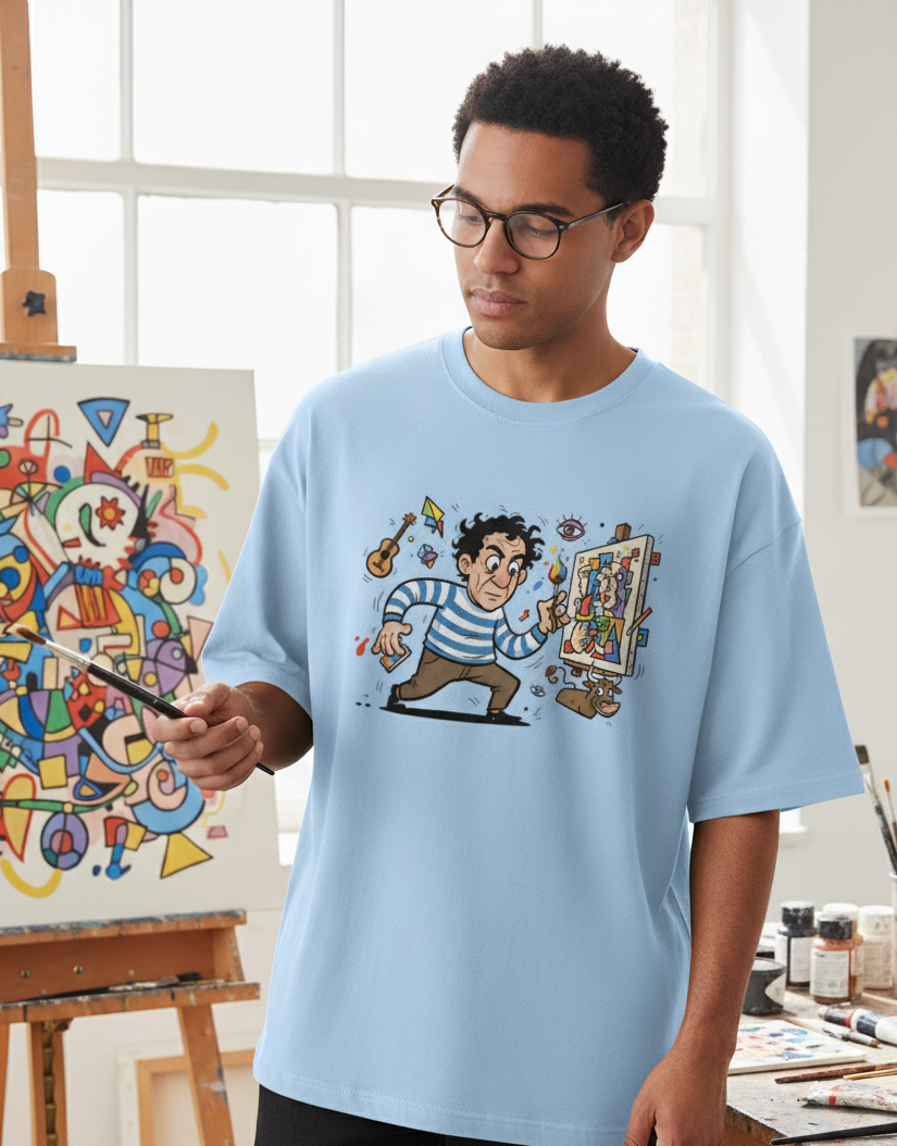 "GREAT ARTIST " Terry Oversized Graphic Printed T-shirt