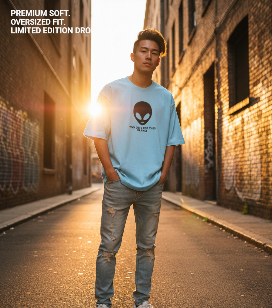 "ALIEN ATTACK" Classic Oversized Graphic Printed T-shirt