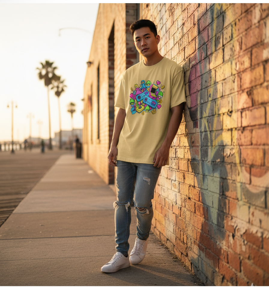 "RETRO GAME " Round Neck Graphic Printed T-shirt