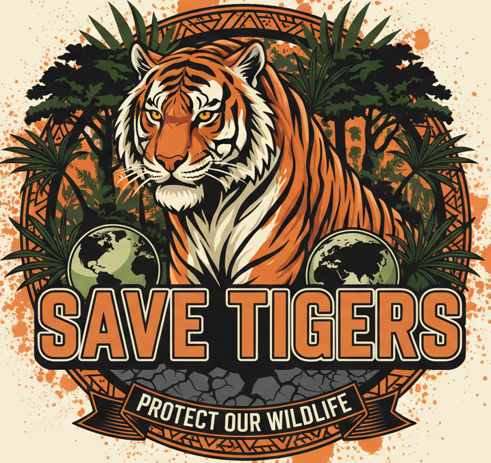 "SAVE THE TIGER "  Round Neck Graphic Printed T-shirt