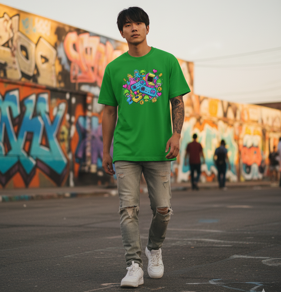 "RETRO GAME " Round Neck Graphic Printed T-shirt