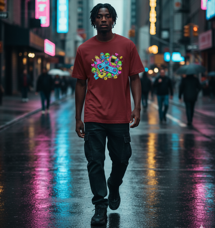 "RETRO GAME " Round Neck Graphic Printed T-shirt