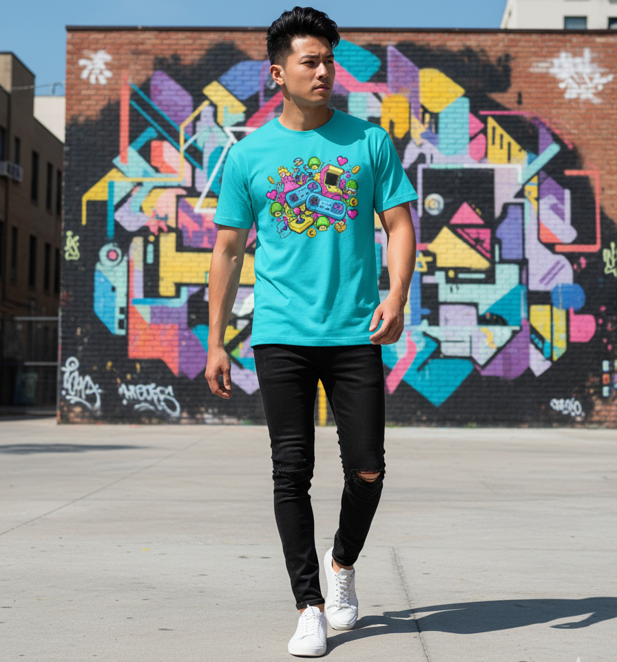 "RETRO GAME " Round Neck Graphic Printed T-shirt